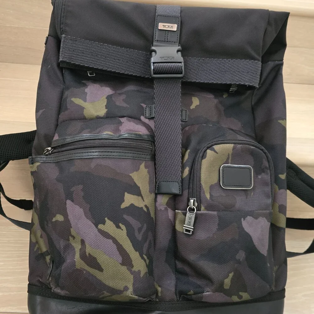 Rare Tumi Cypress Roll-Top Backpack in Avocado Camo, 35L Capacity